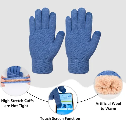 Miniatura 5 de Conjunto de guantes de invierno para mujer, gorro de forro polar, bufanda para pantalla táctil, guante 3 en 1