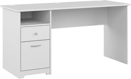 Bush Furniture Cabot - Escritorio de oficina de 60 W para oficina en casa con almacenamiento y herrajes cromados, elegante mesa de computadora con