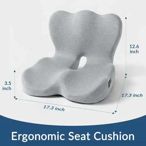 Miniatura 7 de Exclusivo Mezcla Cojín de asiento de espuma viscoelástica, cojines ergonómicos para aliviar el dolor del coxis, almohadilla de asiento Gris claro