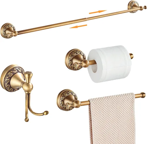 Miniatura 11 de Juego de herrajes de baño de bronce frotado con aceite, toallero ajustable, portarrollos de papel higiénico, toallero de mano, gancho, juego