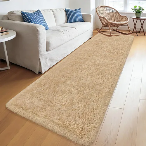 Miniatura 104 de Alfombras de pasillo beige de 2 x 6 pies para dormitorio, sala de estar, alfombra de felpa suave y esponjosa, alfombra de pasillo para pasillos