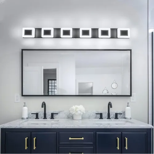 Miniatura 7 de 6 luces LED de baño sobre espejo negro acrílico moderno luces de tocador regulables luz de pared baño tocador accesorios