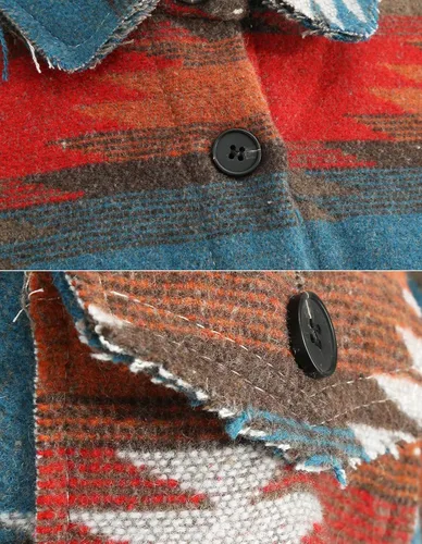 Miniatura 4 de VIEWON Chaqueta de manga larga con estampado azteca para mujer estilo occidental con botones ligera casual con solapa