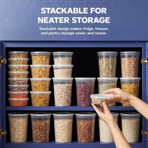Miniatura 6 de GUSTO [48 juegos - 8 onzas] Contenedores de plástico para almacenamiento de alimentos desechables con tapas herméticas - Contenedores de Slime