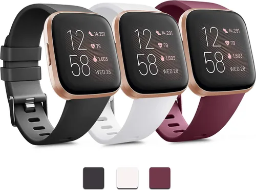 Miniatura 12 de PAQUETE DE 3 Bandas de Silicona Suave Compatibles con Fitbit Versa Bandas Deportivas Ajustables para Mujeres y Hombres Tallas Pequeña y Grande