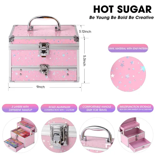 Miniatura 2 de Kit de maquillaje Hot Sugar para adolescentes con estuche de tren, juego de regalo de maquillaje portátil para principiantes, kit de belleza y Rosa