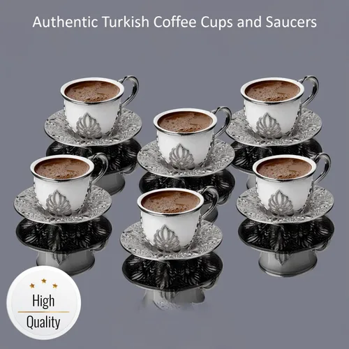 Miniatura 2 de Juego de 6 tazas de café Lujosas tazas de porcelana hechas a mano de 18 piezas con platillos de metal y portavasos extraíbles Juego de tazas