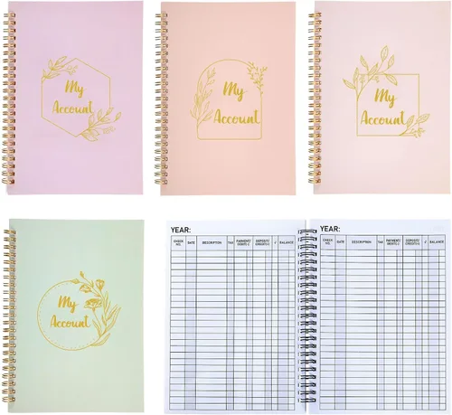 4 cuadernos de contabilidad para cuentas de gastos, encuadernado en espiral, registro de cheques para pequeñas empresas, 200 hojas en total (color