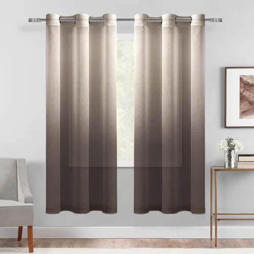 Miniatura 47 de DWCN Cortinas Transparentes Ombré - Cortinas de Lino Sintético con Gradiente Semi Voile con Ojales en la Parte Superior para Dormitorio y Sala