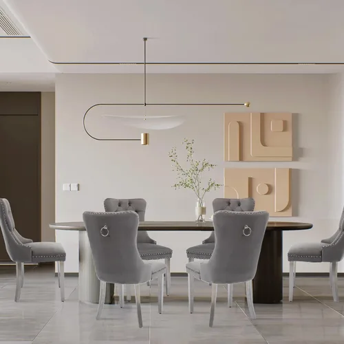 Miniatura 87 de Juego de 2 sillas de comedor tapizadas de terciopelo, sillas laterales de cocina de estilo moderno con ribete de cabeza de clavo y patas de madera