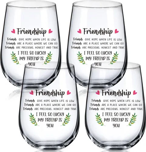 Paquete de 4 copas de vino de la amistad de 17 onzas, regalos para el día de los galentinos, para grupos de amigos, mujeres, copas de vino sin