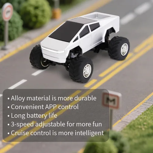Miniatura 7 de Mini camión RC, camión monstruo a escala 1:64, auto de control remoto con luces, 2.4 GHz y control remoto por aplicación, mini autos RC recargables