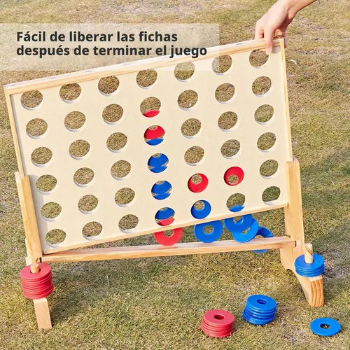 Miniatura 5 de Juego gigante de madera 4 en fila de 2.8 pies, juego de mesa gigante para interiores y exteriores para adolescentes, incluye 42 fichas y bolsa