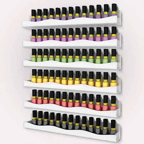 Miniatura 20 de YMVV Estante de esmalte de uñas de 15 pulgadas, estante montado en la pared, paquete de 6 organizadores de acrílico iridiscente arcoíris