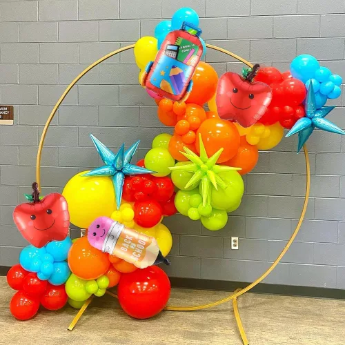 Miniatura 4 de Kit de arco de guirnalda de globos de regreso a clases, bolsa de lápices de autobús escolar, globo de aluminio con globos arcoíris para el primer