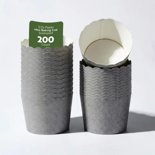 Miniatura 15 de Restaurantware Paquete de 200 moldes de papel para cupcakes de 3.38 onzas, resistentes a la grasa, festoneados para horno, elegantes tazas