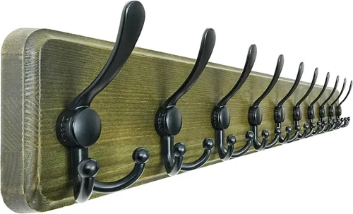 Miniatura 26 de Dseap Perchero de Pared Montado - 5 Ganchos Triangulares, Resistente, Perchero de Pared de Madera para Abriggos, Sombreros, Chaquetas, Ropa, Negro