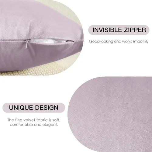 Miniatura 7 de OTOSTAR Paquete de 2 fundas de almohada decorativas de terciopelo suave y sólido de 16 x 24 pulgadas, fundas de almohada lumbares, fundas de Lila