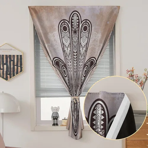 Miniatura 2 de XISUNYA Autohesion - Cortinas Hamsa, panel de cortina para ventana, cultura asiática oriental, esotérico, amuleto de buena suerte, estampado