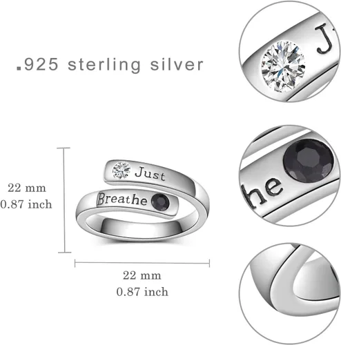 Miniatura 6 de Let ThemJust BreatheFaith Over Fear Anillo de plata de ley 925, regalo inspirador para mujeres y hombres, envoltura curativa, abierto, ajustable