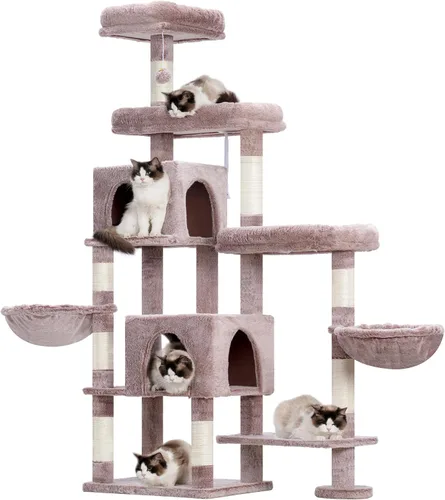 Miniatura 12 de Hey-brother - Árbol rascador para gatos con torre, postes rascadores con parte extendida, plataformas anchas, acogedores condominios, hamacas