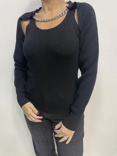 Miniatura 3 de CAPPUCCINI Camiseta sin mangas de dos piezas para mujer con bolero recortado con cadena