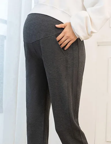 Miniatura 10 de Otoño Invierno Sobre Bump Maternity Fleece Sherpa Lined Pantalones deportivos para mujeres embarazadas