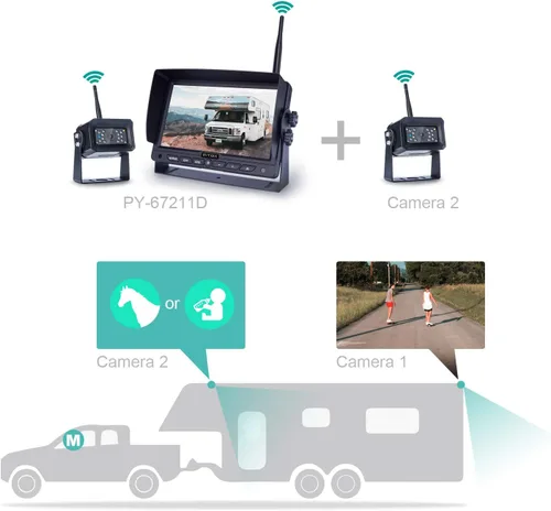 Miniatura 4 de Kit de cámara digital inalámbrica de respaldo, pantalla de 7 pulgadas y resolución HD 720P, cámara de visión trasera gran angular con visión