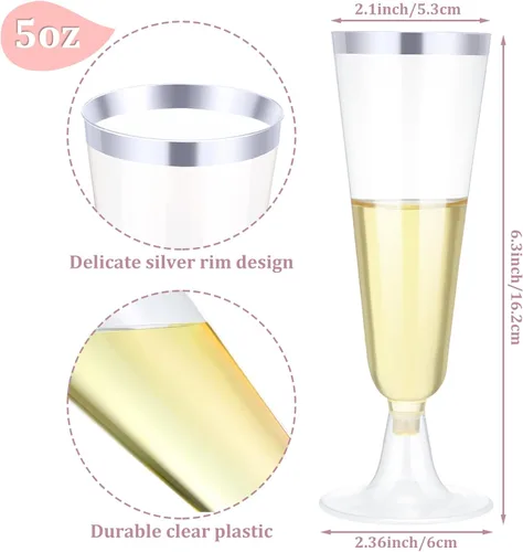 Miniatura 3 de CHENGU Paquete de 200 Copas Flautas de Champán de Plástico de 5 Oz, Copas de Vino Desechables para Brindar, Copas Flautas de Champán para Bodas