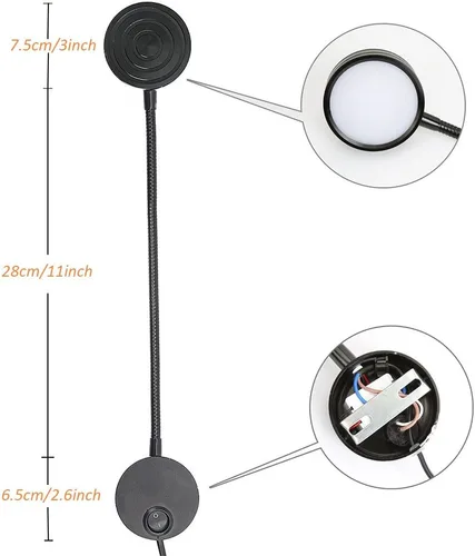Miniatura 6 de Onerbuy Youngine - Lámpara de pared de cuello de cisne flexible con cable de 5 W, lámpara de lectura de obras de arte, luz de acento, montaje