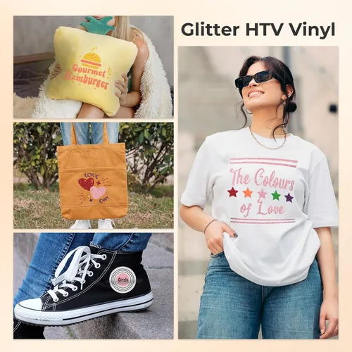 Miniatura 7 de HTVRONT Vinilo de Transferencia de Calor HTV con Purpurina Blanca - 10" x 5 Pies Vinilo HTV con Purpurina Blanca para Camisetas, Vinilo de Planchar