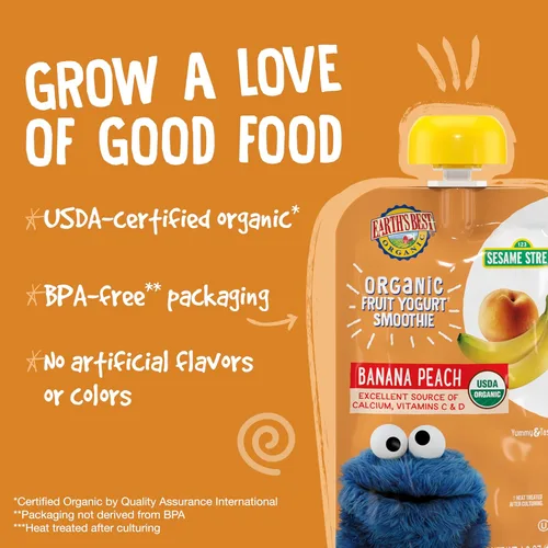 Miniatura 5 de Earth's Best Bolsas de batido de yogur orgánico, más de 24 meses, batido de yogur de frutas para niños de 24 meses en adelante, melocotón