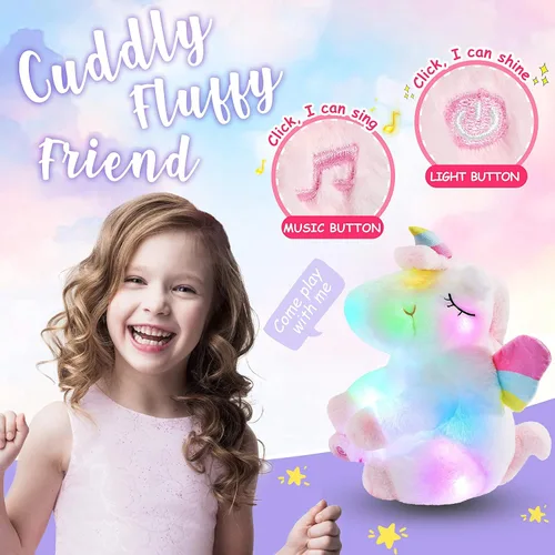 Miniatura 6 de Peluche de unicornio verde iluminado con luces LED coloridas de noche que brillan en el día del niño, cumpleaños, día de San Valentín, para niños