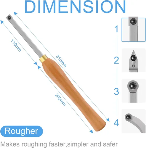 Miniatura 2 de Herramienta de torneado de madera de tamaño mini, cincel de torno de carburo con inserto cuadrado de 0.433 in, raspador de torneado de madera