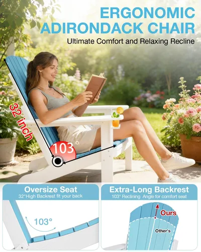 Miniatura 5 de Silla Adirondack plegable – Silla de patio Adirondack reciclable de polietileno de alta densidad para exteriores con soporte para tazas, textura