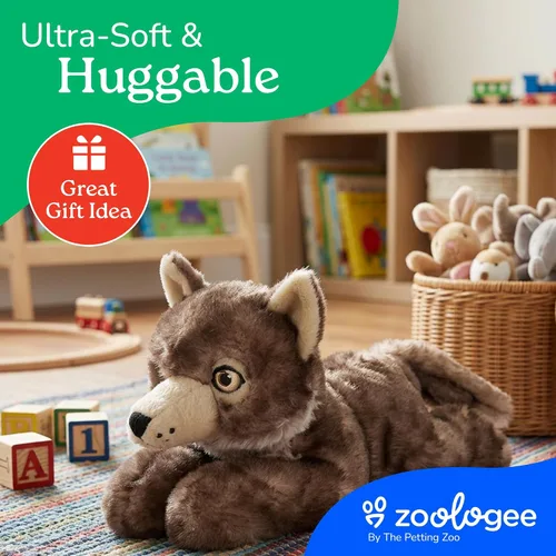 Miniatura 6 de The Petting Zoo Peluche de lobo de madera, regalos para niños, animales de vida silvestre Earth Keeperz, juguete de peluche de lobo de madera marrón