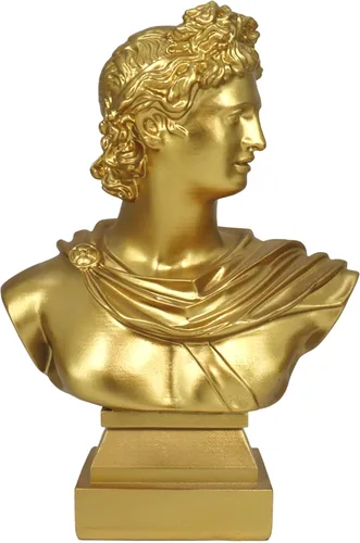 Estatua griega de 11.5 pulgadas, decoración de escultura de Apolo, arte simple dorado vintage, símbolo de buena suerte y sabiduría, decoraciones