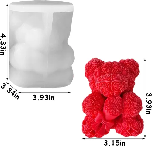 Miniatura 2 de Moldes de silicona con forma de oso de rosa, molde de silicona de fundición de resina para vela de aromaterapia, arcilla de jabón casera, Flor