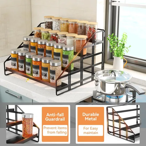 Miniatura 6 de Bunoxea Estante de Especias de 4 Niveles Organizador de Gabinete de Cocina, Estante de Especias de Encimera, Estante de Gabinete con Profundidad