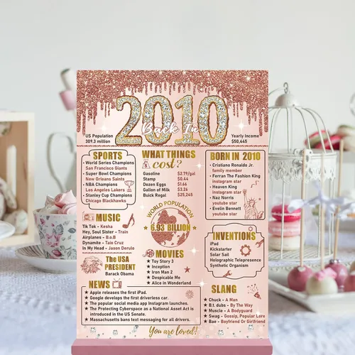 Miniatura 5 de Bumqviy Decoración de cumpleaños número 16 para niñas, cartel de madera de dos caras de oro rosa con soporte, regalo de cumpleaños de 16 años de edad