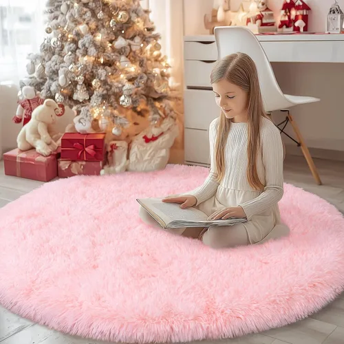 Miniatura 50 de Alfombra pequeña rosa para dormitorio, alfombras de área esponjosas peludas de 2x3 pies para habitación de niñas y niños, alfombra suave