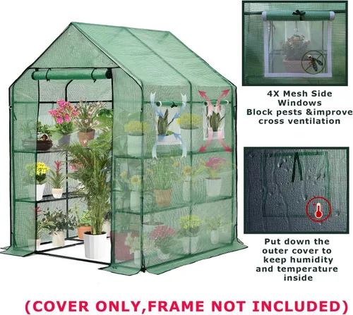 Miniatura 6 de Purlyu Cubierta de repuesto para invernadero transitable con puerta enrollable con cremallera, 56 x 56 x 76 pulgadas, cubierta de invernadero