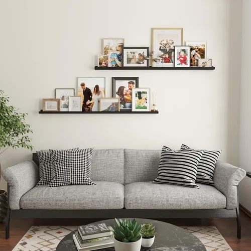 Miniatura 2 de Wallniture Denver - Juego de 2 repisas para fotos de 60 pulgadas para decoración de sala de estar, estantes flotantes largos negros para comedor