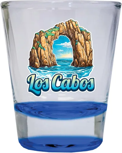 Los Cabos Mexico Design C Souvenir - Vaso de chupito redondo de 1.5 onzas, color azul, paquete de 2