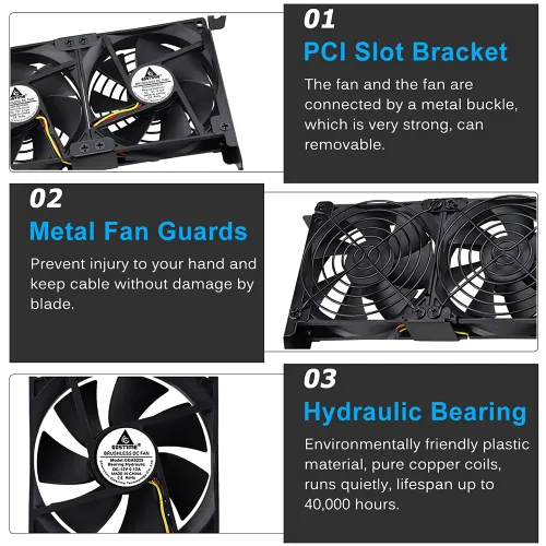 Miniatura 9 de GDSTIME Ventiladores de tarjeta gráfica, Enfriador de tarjeta gráfica, Enfriador de tarjeta de video, ranura PCI Dual 3.543 in 3.622 in