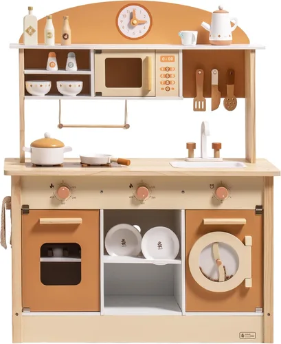 ROBUD Cocina de Juguete de Madera para Niños Pequeños, Set de Cocina para Niños con Accesorios Realistas, Set de Cocina de Juguete con Muchas
