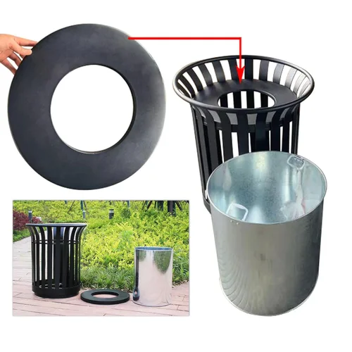 Miniatura 5 de Outdoor Metal Slatted Trash Receptacle,Waste Receptacle，Commercial Trash Cans,Zone Round Garbage Bin,Square Hotel Street Patio Indoor Metal Stan