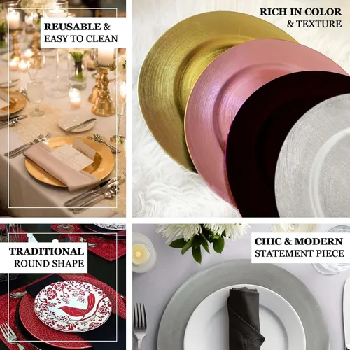 Miniatura 3 de Efavormart - Paquete de 6 platos de carga redondos de plástico acrílico negro de 13 pulgadas, decoración de mesa de cena