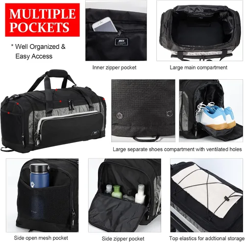 Miniatura 3 de MIER Bolsa de lona grande para hombre, bolsa de gimnasio con compartimento para zapatos, 60L