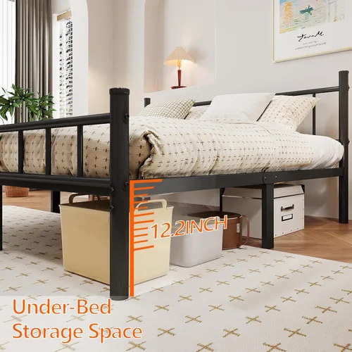 Miniatura 5 de zizin Estructura de cama de metal tamaño completo con cabecera y pie de cama, plataforma de metal de 14 pulgadas, base de colchón con listones